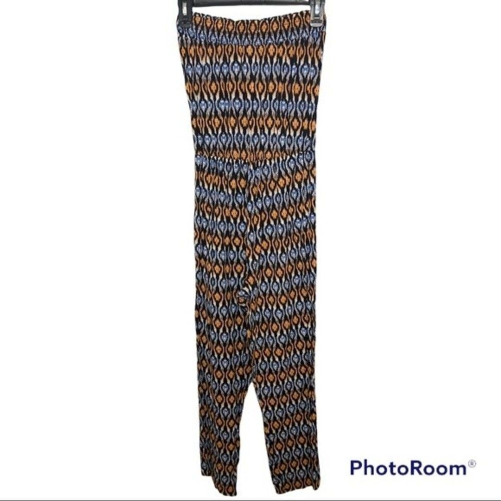 Papaya Orange & Blue Patterned Strapless Romper Jumpsuit Size Large